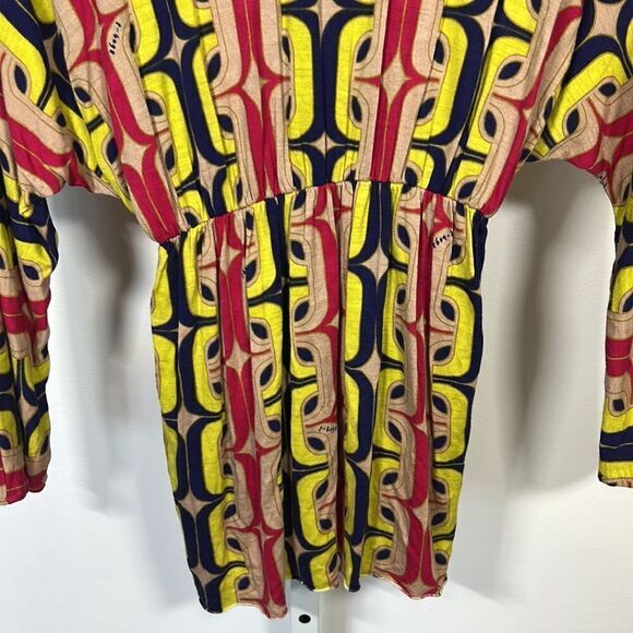 T-BAGS Women’s Abstract Print Plunge Neckline Tunic Top Yellow/Pink Size Large - Picture 8 of 9